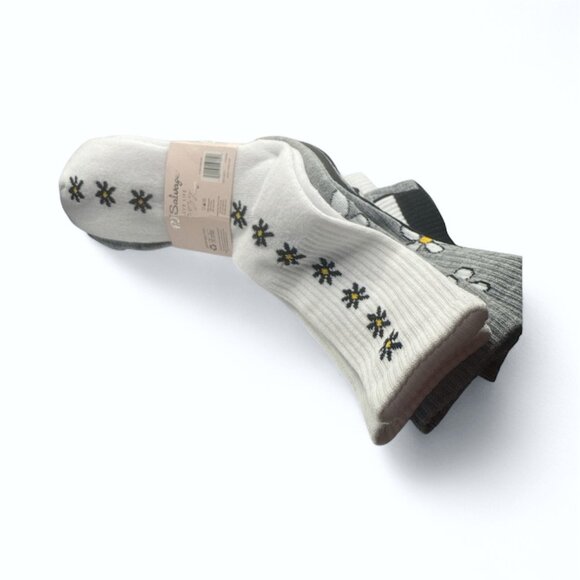 NEW P.J. Salvage - 8 Pairs, Live Life Cozy Cushion Crew Socks - Flower/Stripes - Picture 8 of 8